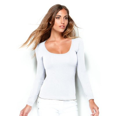 I-Soft t-shirt with deep O neckline and long sleeves